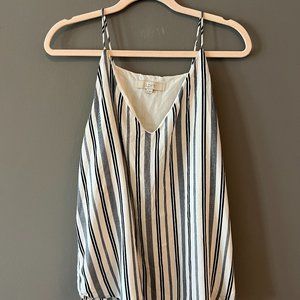 Chic Navy and White Striped V-Neck Tank Top from Loft (Size XL)